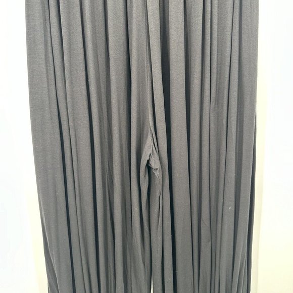 Kedem Sasson Solid Black Elastic Waistband‎ Ruffle Hem Wide Leg Pants One Size - Picture 3 of 10